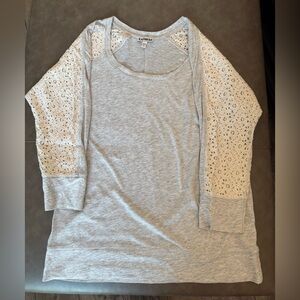 Express Light Gray Women's Top with Lace Sleeves
